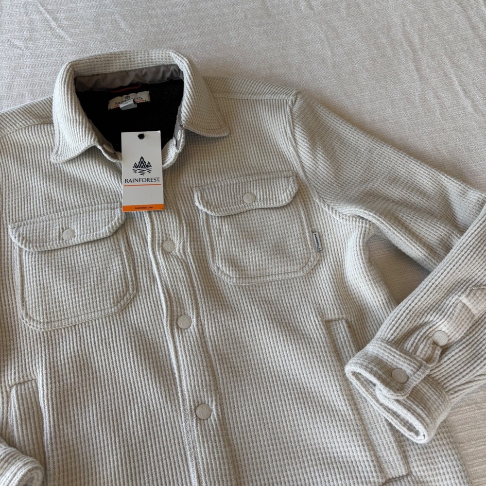 Rainforest Mens Solid Oatmeal Waffle Knit Fleece Lined Shirt Jacket RF01B30056 S